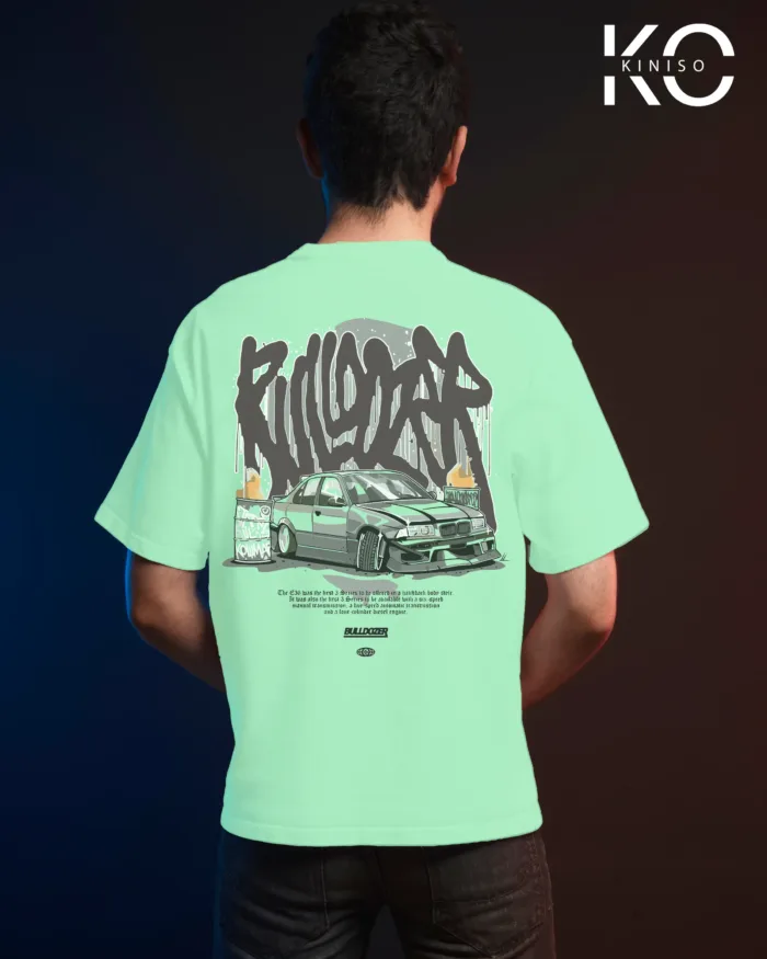 Image of Pastel Mint color drop shoulder t-shirt with Bulldozer Print for men at reasonable price